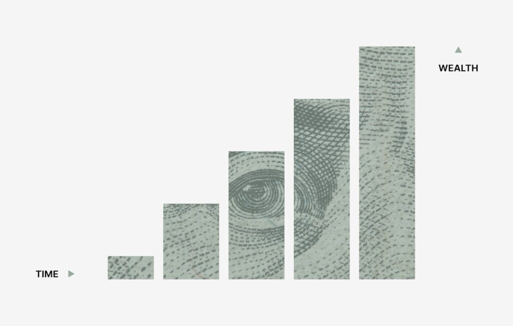 Growth chart showing increasing wealth over time representing recurring revenue business model
